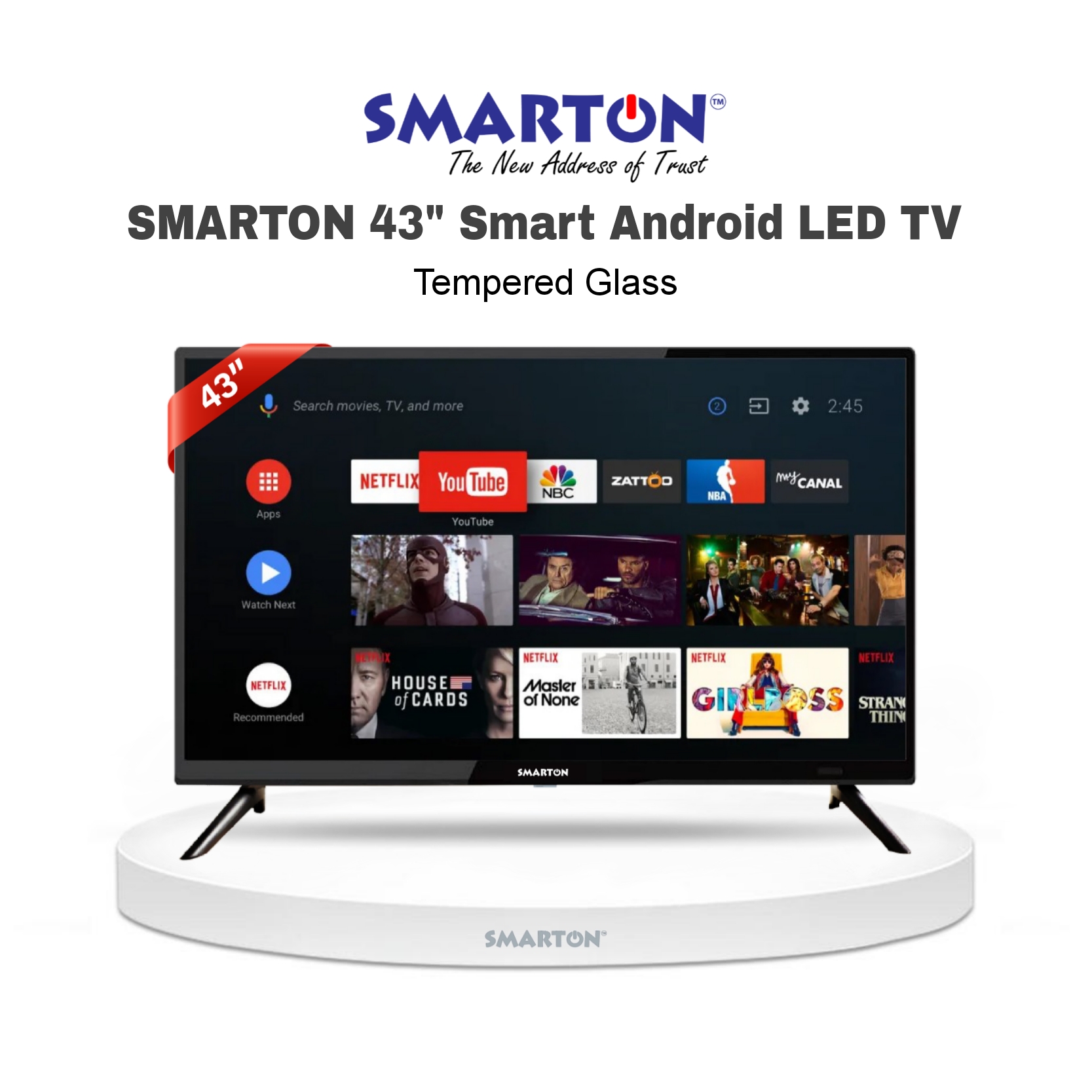 SMARTON 43” SMART DOUBLE GLASS LED TV (MODEL-SM43SDG26)