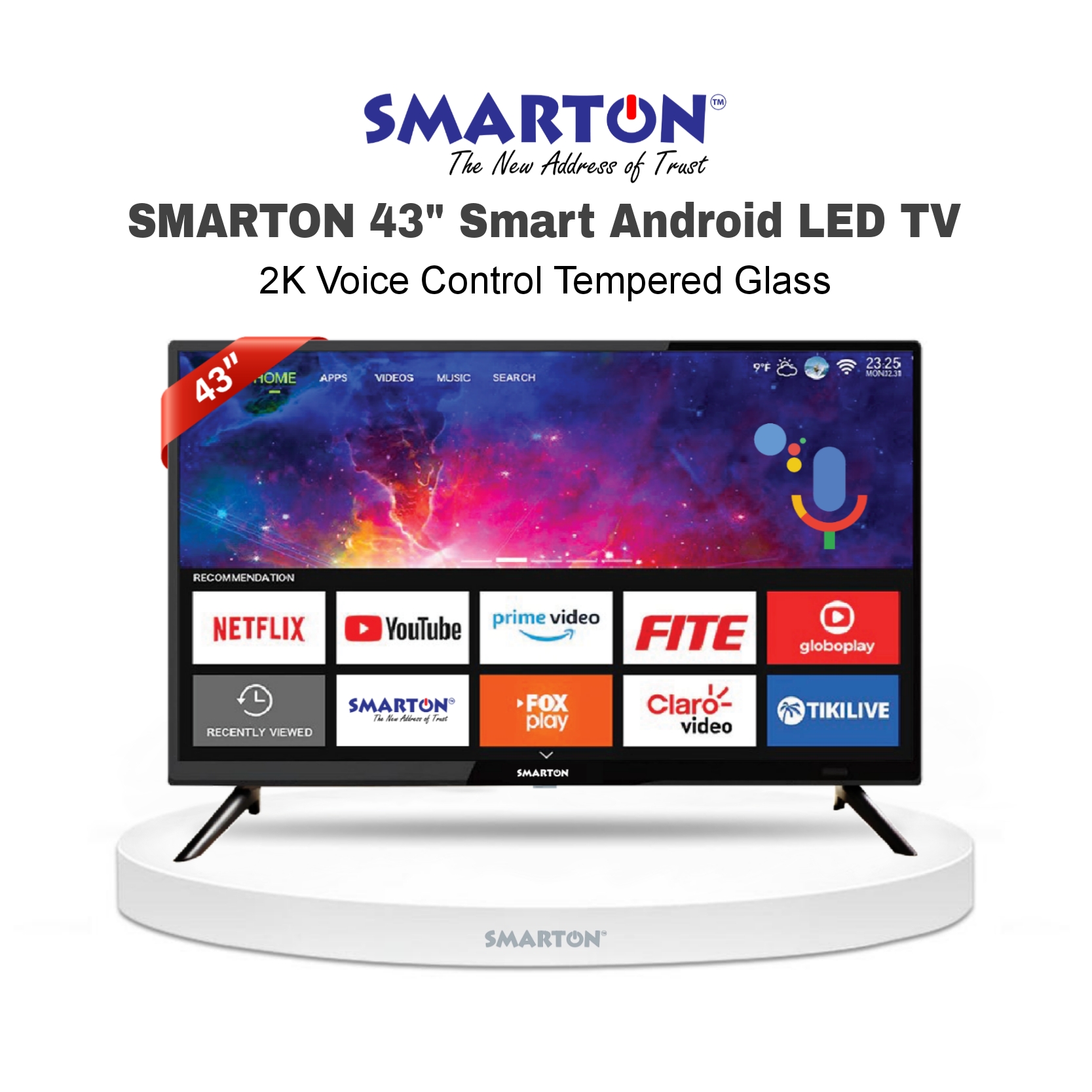 SMARTON 43” SMART 2K VOICE CONTROL DOUBLE GLASS LED TV (MODEL-SM43V2SDG26)
