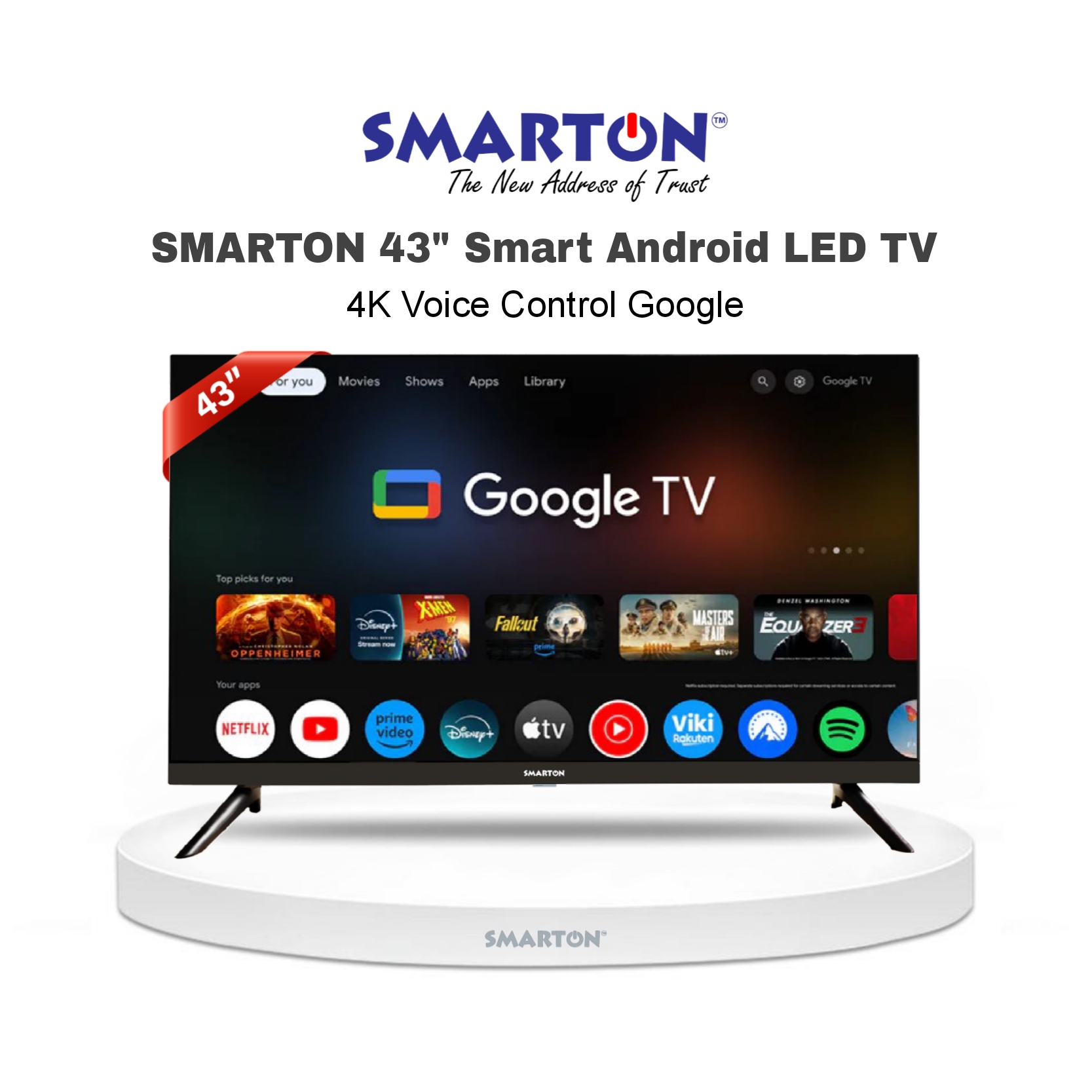 SMARTON 43” SMART GOOGLE CERTIFIED VOICE CONTROL 4K LED TV (MODEL-SM43S4VG26)
