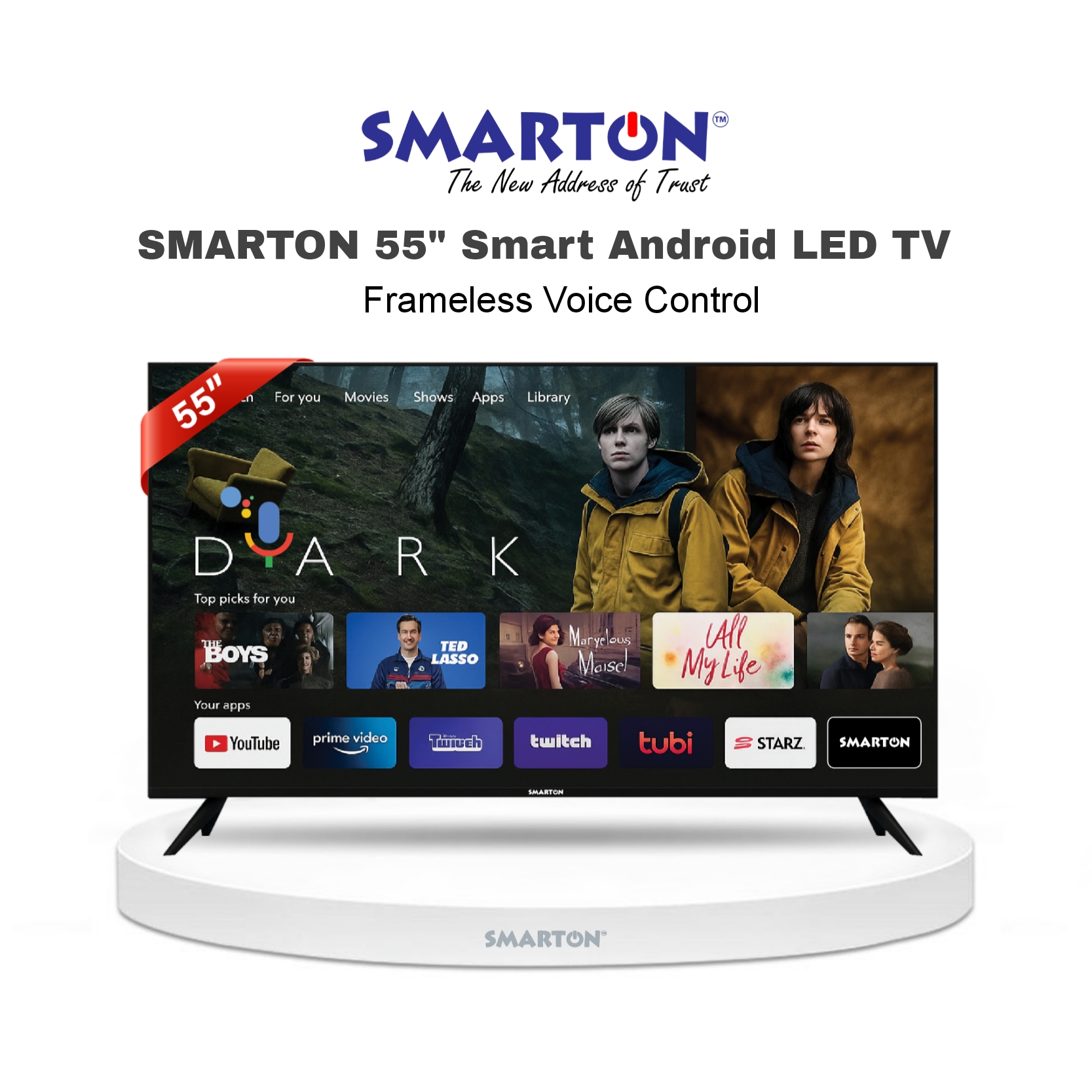 SMARTON 55” SMART 4K ANDROID FRAMELESS VOICE CONTROL LED TV (MODEL-SM55VSF26)